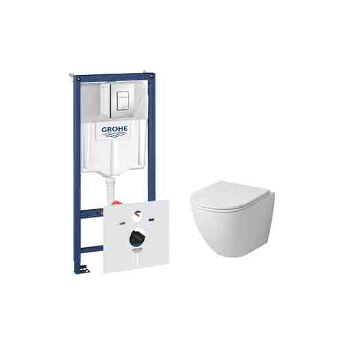 Комплект унитаза Grossman GR-4455MS Grohe Rapid SL с тонким сиденьем-микролифт, белый матовый, клавиша хром