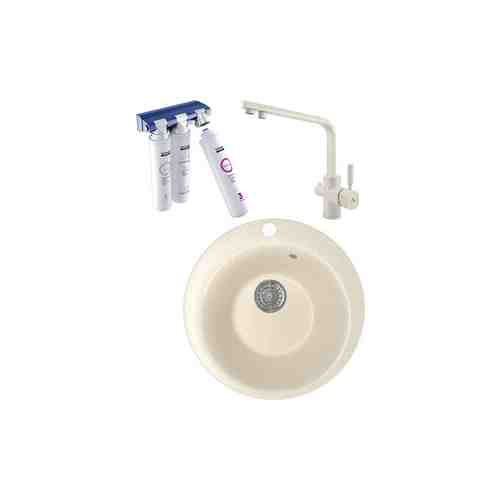 Кухонная мойка и смеситель Mixline ML-GM13 с фильтром Эксперт Уно, бежевая 328 (4630030633433, 40144-11, Н211Р07)